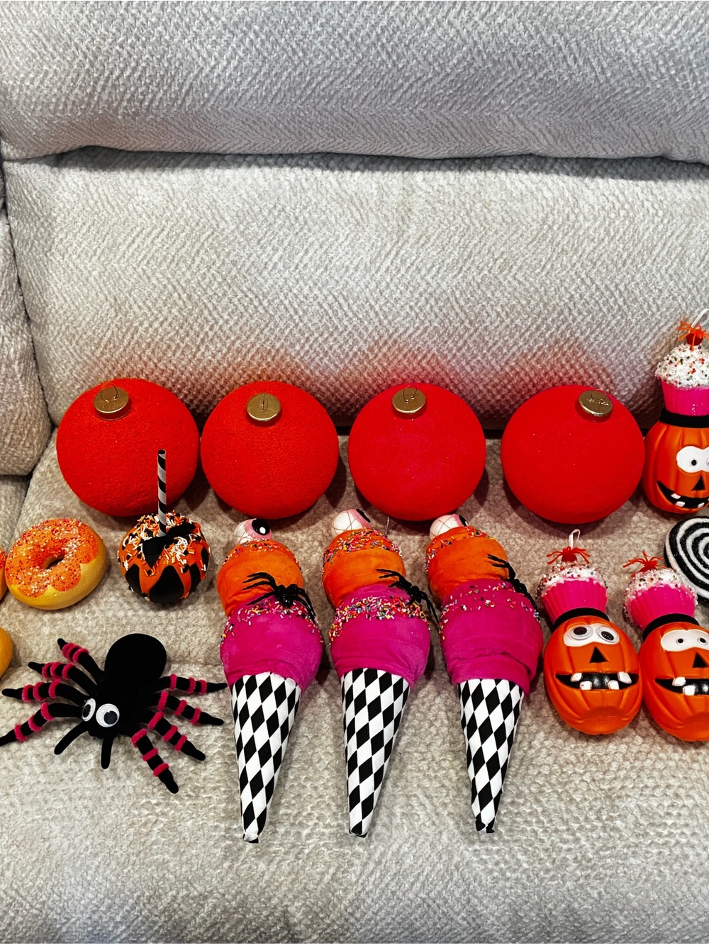 Bundle of bright colored Halloween wreath ornaments or tree theme ornaments